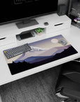 Modern 32x16 inches mouse pad showcasing snow-capped mountains, soft purples, and grays for elegance.