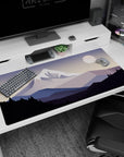 Large 40x20 inches mouse pad featuring snow-capped mountains, soft purples and grays for tranquility.