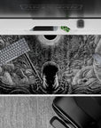 40x20 inches desk pad showcasing Guts with his sword resting on his back beneath the Eclipse, capturing the raw power and epic intensity of Berserk for your desk setup.