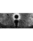 Berserk desk pad featuring Guts beneath the Eclipse with shadows swirling around him and his sword on his back, 36x16 inches, ideal for fans seeking intensity in their desk setup.