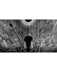 Desk pad featuring Guts beneath the ominous Eclipse in Berserk, 40x20 inches, with swirling shadows and intricate patterns filling the sky, perfect for adding dark intensity to your workspace.