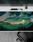 Mouse pad featuring fall mountain landscape, 40x20 inches, with golden peaks and red leaves for a crisp, autumn vibe.