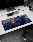 Chainsaw Man mouse pad 32x16 inches, featuring Denji, Power, and Aki in a neon-lit city scene, capturing urban vibes.