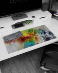 Colorful 32x16 inches abstract oil painting mouse pad showcasing dynamic brushstrokes, ideal for art lovers seeking an inspiring workspace.