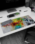 Artistic 36x16 inches desk pad showcasing swirling oil painting designs in bold, colorful tones, perfect for adding flair to any workspace.