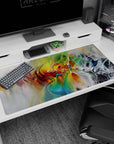 Large 40x20 inches abstract oil painting desk pad with colorful swirling brushstrokes, ideal for inspiring creativity and adding vibrant energy to your workspace.