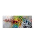 Mouse pad featuring abstract oil painting with colorful brushstrokes in reds, greens, yellows, and blues, 28x12 inches, ideal for adding artistic energy to your workspace.