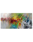 Mouse pad featuring abstract oil painting with bold reds, greens, yellows, and blues, 32x16 inches, perfect for adding creative energy to your workspace.