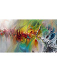 Desk pad featuring vibrant abstract oil painting with swirling brushstrokes in bold reds, greens, yellows, and blues, 40x20 inches, perfect for adding energy and creativity to your workspace.