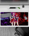 High School DxD mouse pad, 32x16 inches, featuring Rias Gremory and Akeno Himejima in a dramatic lightning and flame scene.