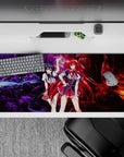 High School DxD desk pad 36x16 inches featuring Rias Gremory and Akeno Himejima in a dramatic forest scene with lightning and flames.