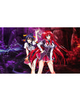 Rias Gremory and Akeno Himejima anime desk pad, 40x20 inches, featuring vivid lightning and fiery forest scene from High School DxD.