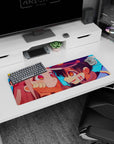 32x12 inches anime mouse pad showing grinning boy with gold-badged cap leaning into shy pink-haired girl.