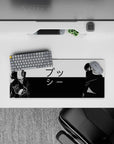 Anime mouse pad 28x12 inches featuring Itachi Uchiha from Naruto and Gojo Satoru from Jujutsu Kaisen in black-and-white.