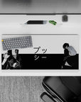 Anime mouse pad 32x16 inches featuring Itachi Uchiha from Naruto and Gojo Satoru from Jujutsu Kaisen in black-and-white.