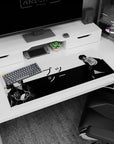 36x16 inches anime desk pad featuring Itachi Uchiha from Naruto and Gojo Satoru from Jujutsu Kaisen in black-and-white.