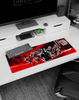 Anime mouse pad 32x12 inches featuring Persona 5 squad with Joker in a bold red-and-black design, exuding confidence.