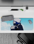 Anime mouse pad 32x12 inches featuring Kakashi Hatake from Naruto, showcasing his calm resolve under a soft blue sky.