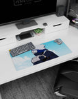 Kakashi Hatake Naruto anime mouse pad, 28x12 inches, featuring serene blues and whites with iconic silver hair and navy tones.