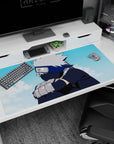 Kakashi Hatake Naruto anime desk pad, 40x20 inches, with serene blue sky and silver-gray accents for a stylish look.