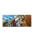 28x12 inches anime mouse pad with Naruto team lineup and bold Tailed Beasts backdrop under bright sky.