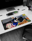 Anime mouse pad 32x16 inches featuring Naruto's Team 7: Naruto, Sasuke, Sakura, and Kakashi with vibrant village backdrop.