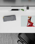 14x10 inches mouse pad featuring Asuka Langley Shikinami, with a soft background and her red plugsuit for a minimalistic and confident design.