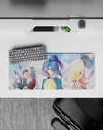 28x12 inches anime desk mat in dreamy pastel sky tones with yellow-blue, teal-red, and silver accents.