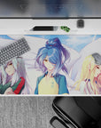 40x20 inches desk pad in dreamy pastel skies, yellow-blue jersey, teal-red layers, and glittery vibe.