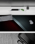 36x16 inches desk pad with bold carbon weave design in red and black, perfect for creating a performance-driven, modern workspace aesthetic.
