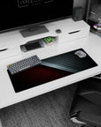 Sleek 32x12 inches carbon fiber mouse pad showcasing deep red and metallic black split, perfect for an edgy, sophisticated workspace setup.