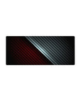 Mouse pad featuring bold carbon fiber weave with a diagonal red and metallic black split, 28x12 inches, ideal for a modern, high-performance desk.
