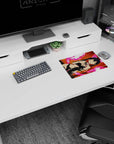 Raven-haired twin-tail anime girl with glowing eyes and torn black outfit on 14x10 inches mouse pad.