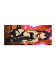 Anime girl mouse pad 28x12 inches with twin-tail raven-haired fighter on steel floor, sharp print.