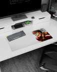 28x12 inches anime mouse pad showing fierce grinning boxer, bare shoulders tense, eyes forward, gloves raised.