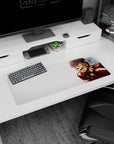 32x12 inches anime mouse pad showing a fierce boxer sprinting forward, bare shoulders and red gloves.