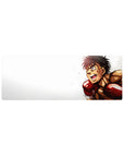 32x12 inches anime mouse pad with a boxer in red gloves, spiky dark hair, on a clean white background.