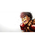 Anime desk pad 40x20 inches with boxer anime character, red gloves, speed lines, clean white background.