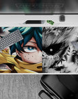 Dramatic 40x20 desk pad showcases Midoriya's internal struggle with striking light-and-shadow contrast