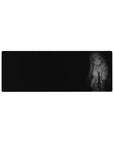 Anime girl mouse pad 32x12 inches with noir schoolgirl art, white shirt, plaid skirt, peace sign.