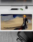 32x16 inches mouse pad with Ichigo, ultimate Zangetsu, desert winds, and deep blues for a Bleach-inspired powerful aesthetic.
