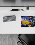 Classic anime mouse pad 14x10 inches in electric blues and purples with sparks, stardust, and gold accents.