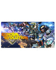 Gundam Evolution anime mouse pad 32x16 inches with detailed Mobile Suits, rifles, and mech panel lines.