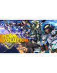 Gundam Evolution anime desk pad 40x20 inches with a squad of mobile suits, rifles, and mech panel detail.