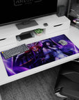 Artistic 36x16 inches desk pad with Ainz Ooal Gown and Albedo, showcasing their dark power and loyalty in an intense anime aesthetic.