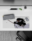 28x12 inches mouse pad showcasing Kenpachi Zaraki and Unohana Retsu in a high-intensity duel, with stark contrasts and dramatic design.