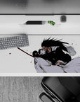 36x16 inches mouse pad with Kenpachi Zaraki and Unohana Retsu, featuring stark contrasts and flowing motion for an intense battle design.