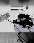 40x20 inches mouse pad showcasing Kenpachi Zaraki and Unohana Retsu in an intense duel, with stark contrasts and blood-streaked action.