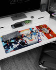 Wing Gundam Zero centered on a 36x16 inches anime desk pad, flanked by Sandrock, Shenlong, and allies.
