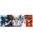 32x12 inches anime mouse pad with five-panel Gundam Wing squad art: Heavyarms, Deathscythe, Zero, Sandrock, Shenlong.